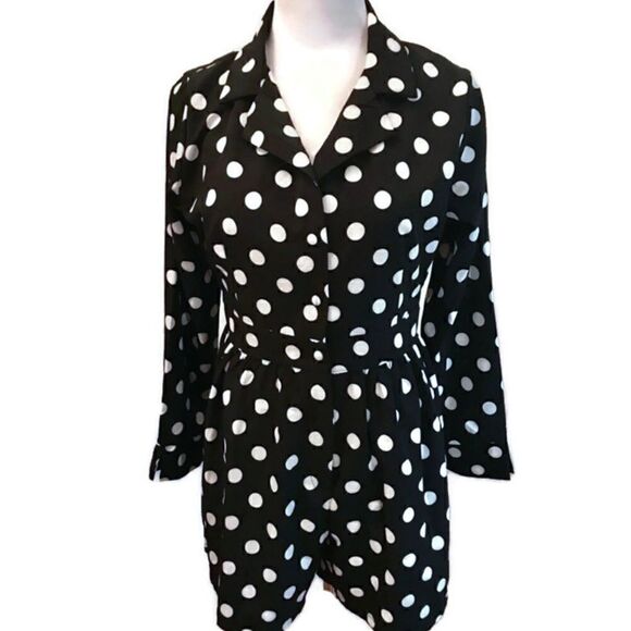 New! CBR Black and White Polka Dot Romper Sz L - Picture 1 of 5